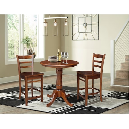 International Concepts 30 in. Round Pedestal Gathering Height Table with 2 Counter Height Stools K581-30RT-S6172-2